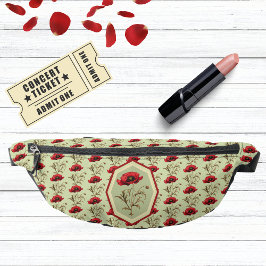 Mohnmuster Roter Salbei Grün mit Blumigen Medaillo Bauchtasche