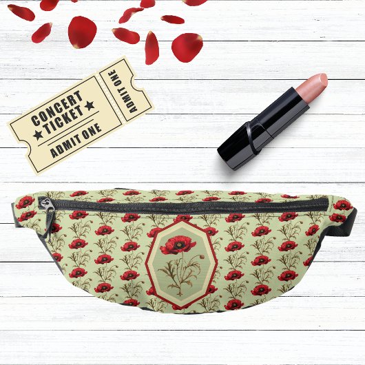 Mohnmuster Roter Salbei Grün mit Blumigen Medaillo Bauchtasche