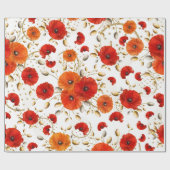 Mohnrot Blume Orange Glam Weißer Goldmetall Geschenkpapier (Flach)