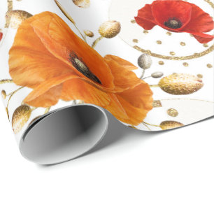 Mohnrot Blume Orange Glam Weißer Goldmetall Geschenkpapier