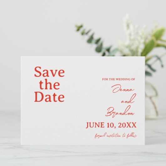 Mohnrot & cremefarbene Hochzeit Save The Date (Stehend Vorderseite)