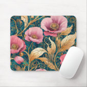 Mohnrot Scroll - Art Nouveau Floral Mousepad (Mit Mouse)