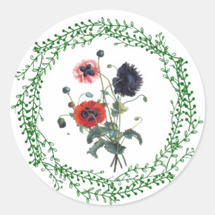 Mohnsticker, Glänzend, Klein, 3,8 cm (Bogen mit 2 Runder Aufkleber