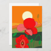 Mohnwiese bei Sonnenuntergang Einladung (Vorne/Hinten)