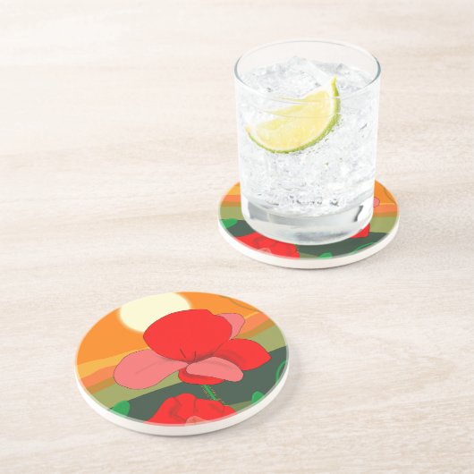 Mohnwiese bei Sonnenuntergang Getränkeuntersetzer (Seite)