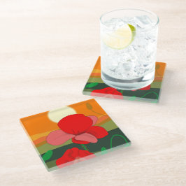 Mohnwiese bei Sonnenuntergang Glasuntersetzer