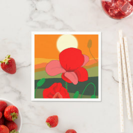 Mohnwiese bei Sonnenuntergang Serviette