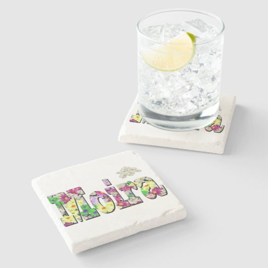 Moira, Mädchenname mit Daisis, Steinuntersetzer (Seitenansicht)