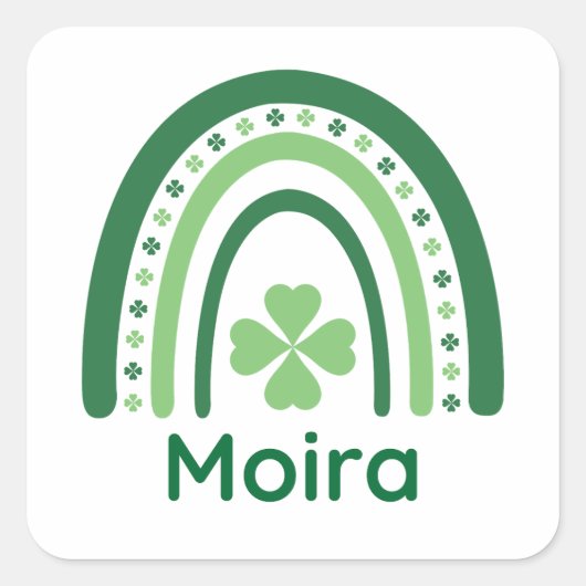 Moira Name Clover Boho Rainbow Quadratischer Aufkleber (Vorderseite)