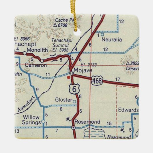Mojave CA Vintage Karte Keramikornament (Vorderseite)