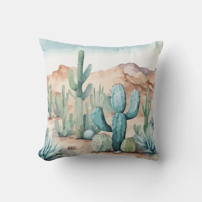 Mojave Desert Cactus Watercolor Kissen (Vorderseite)