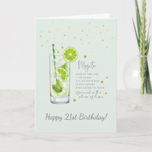 Mojito Cocktail 21. Happy Birthday Card Karte (Vorderseite)