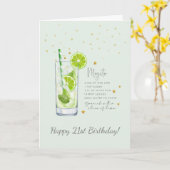 Mojito Cocktail 21. Happy Birthday Card Karte (Gelbe Blume)