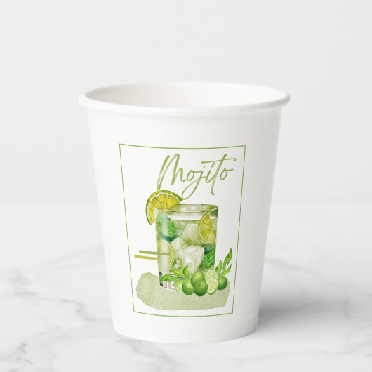Mojito-Cocktail-Aquarell-Kunst Pappbecher (Vorderseite)