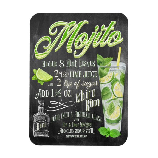 Mojito Cocktail Chalkboard Rezept Magnet (Vertikal)