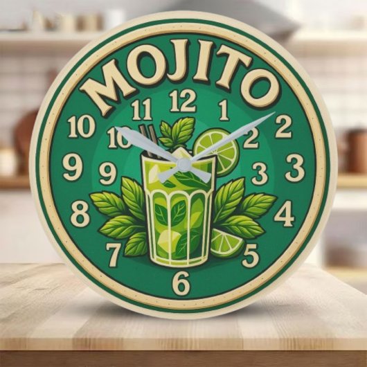 Mojito cocktail lime and mint fresh drink wall art große wanduhr