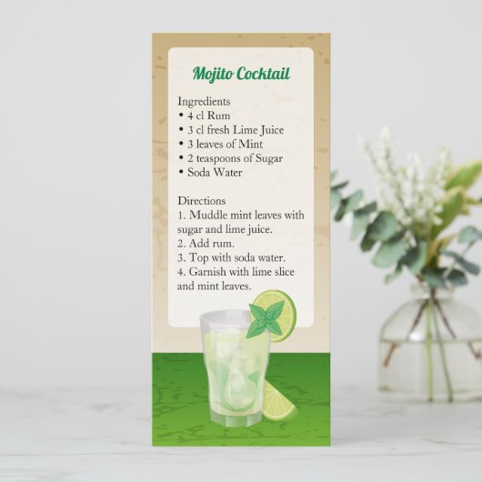 Mojito Cocktail Rezept Einladung (Stehend Vorderseite)
