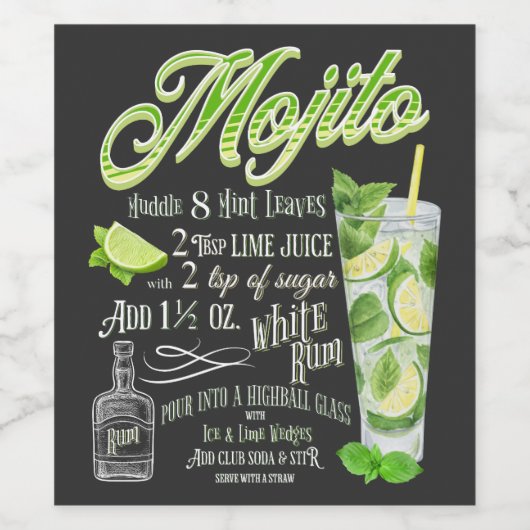 Mojito Cocktail Rezept Weinetikett (Einzelnes Label)