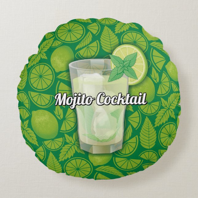 Mojito Cocktail Rundes Kissen (Vorderseite)
