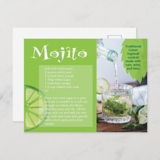 Mojito Drink Rezept Postkarte (Vorne/Hinten)