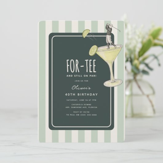 Mojito Golf Themed 40th Birthday Einladung (Stehend Vorderseite)