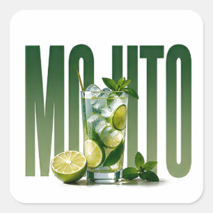 Mojito Luxus-Cocktail-Editorial-Grafik Quadratischer Aufkleber