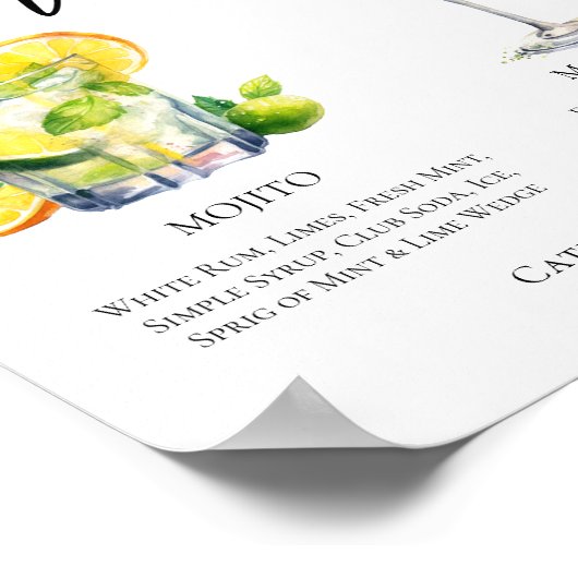 Mojito Margarita Unterschrift Cocktails Hochzeitsm Poster (Ecke)