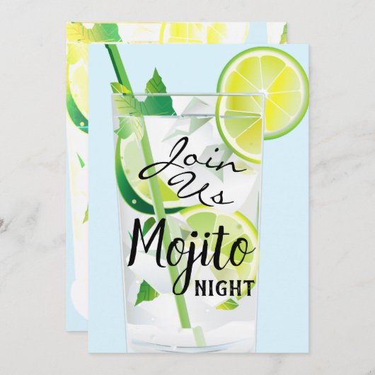 Mojito Night Minight Limon Light Blue Einladung (Vorne/Hinten)