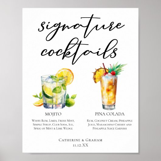 Mojito Piña Colada Unterschrift Cocktails Menü Poster (Vorne)