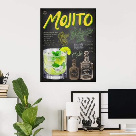 Mojito Recipe Chalkboard Cocktail Art Poster (Heimbüro)