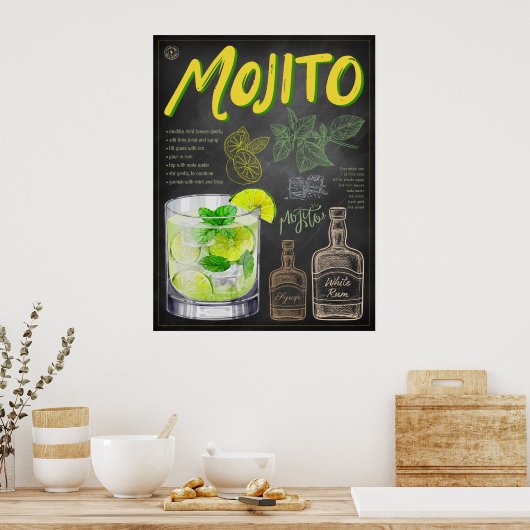 Mojito Recipe Chalkboard Cocktail Art Poster (Küche)