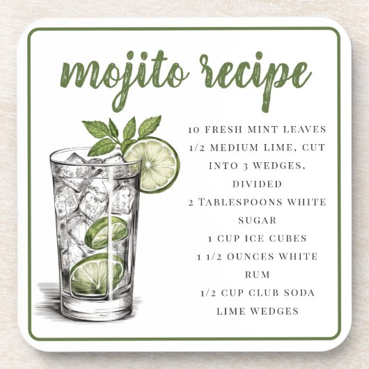 Mojito Recipe Grüne Grenze Getränkeuntersetzer (Vorderseite)