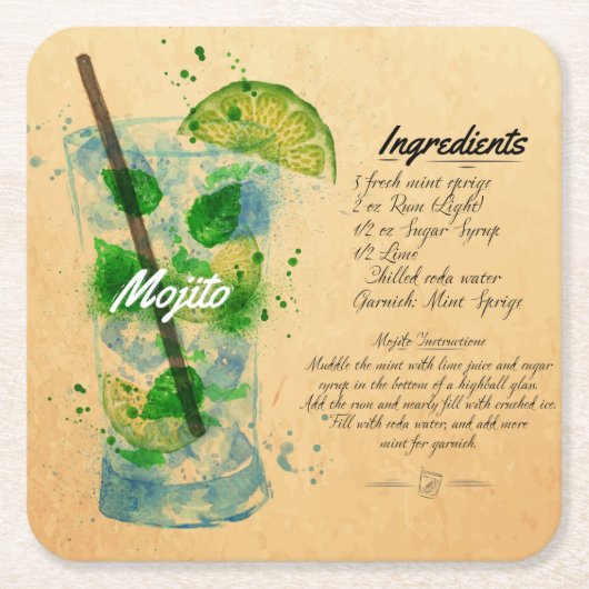 Mojito Recipe Paper Untersetzer (Vorderseite)