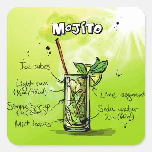 Mojito Recipe Quadratischer Aufkleber (Vorderseite)