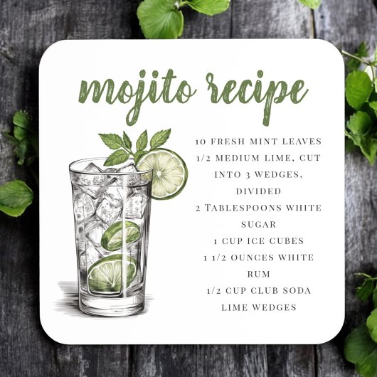 Mojito-Rezept / Illustrierter Cocktail-Drink Getränkeuntersetzer