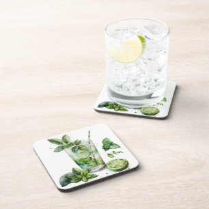 MOJITO-WASSERGLAS MIT MINT GETRÄNKEUNTERSETZER