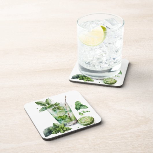 MOJITO-WASSERGLAS MIT MINT GETRÄNKEUNTERSETZER (Rechte Seite)