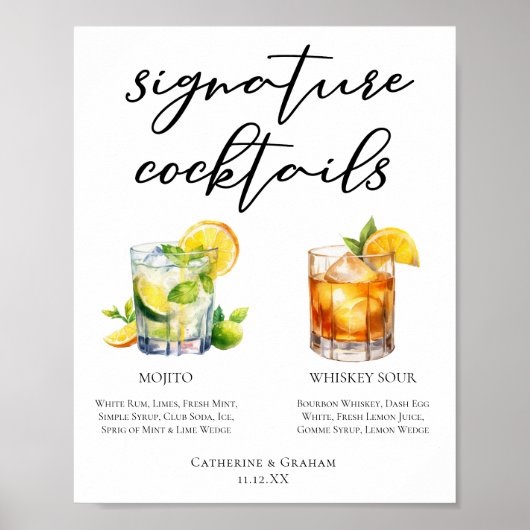 Mojito Whiskey Sour Signature Cocktails Menü Poster (Vorne)