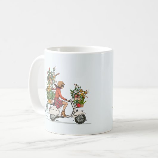 Mok met vespa scooter met kleurrijk meisje kaffeetasse (Vorderseite Links)