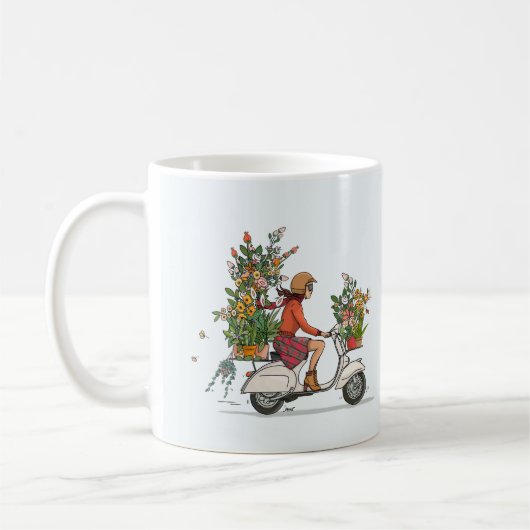 Mok met vespa scooter met kleurrijk meisje kaffeetasse (Links)
