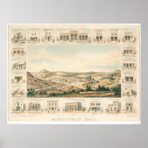 Mokelumne Hill Panoramic Karte 1855 (1107A) Poster