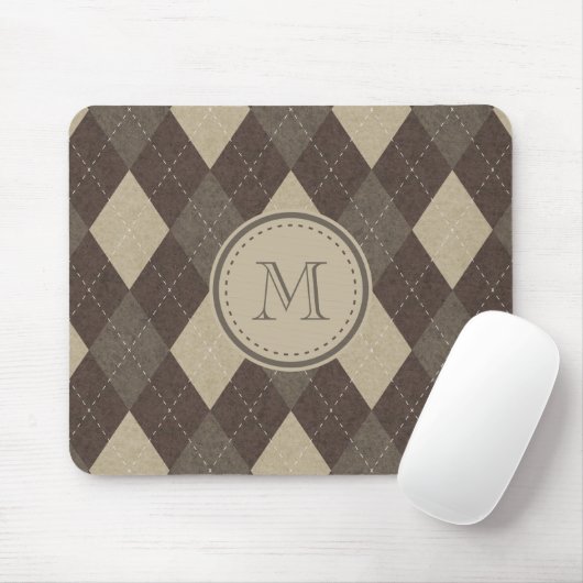 Mokka Chocca Brown Raute kariert mit Monogramm Mousepad (Mit Mouse)