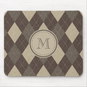 Mokka Chocca Brown Raute kariert mit Monogramm Mousepad