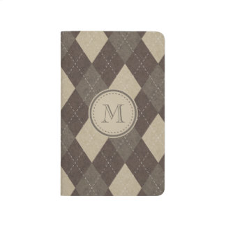 Mokka Chocca Brown Raute mit Monogramm Taschennotizbuch