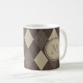 Mokka Chocca Brown Rauten-Muster mit Monogramm Kaffeetasse (VorderseiteRechts)