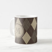 Mokka Chocca Brown Rauten-Muster mit Monogramm Kaffeetasse (Vorderseite Links)