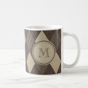 Mokka Chocca Brown Rauten-Muster mit Monogramm Kaffeetasse