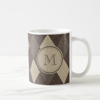 Mokka Chocca Brown Rauten-Muster mit Monogramm Kaffeetasse