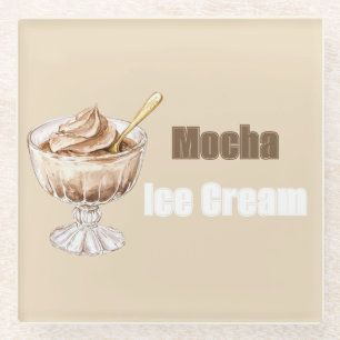 Mokka-Eiscreme-Schale Goldlöffel Glasuntersetzer