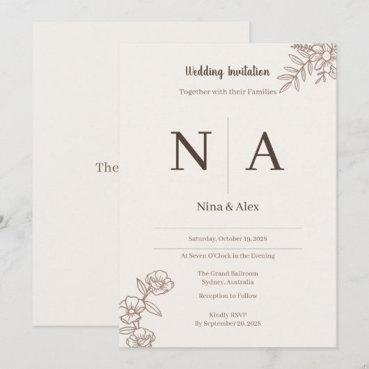 Mokka-Hochzeitseinladung Einladung (Vorne/Hinten)